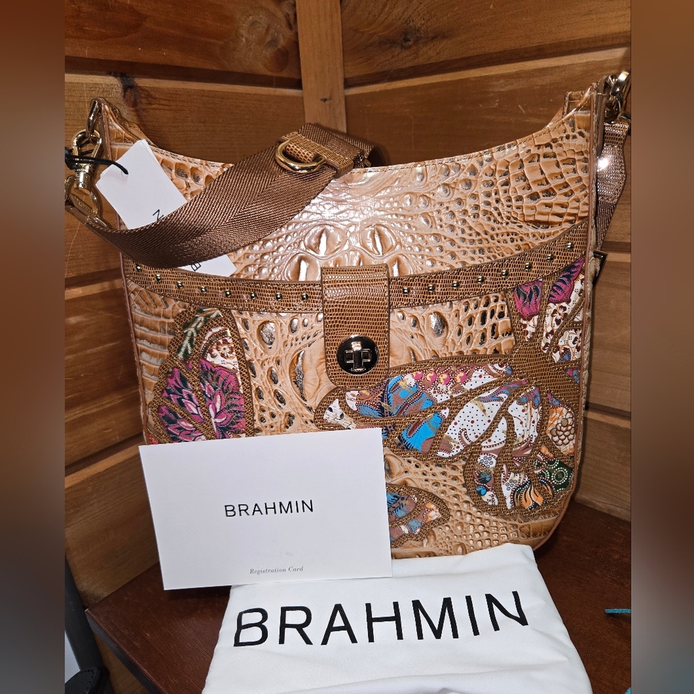 Brahmin Lela Brown Gala Leather Crossbody NWT